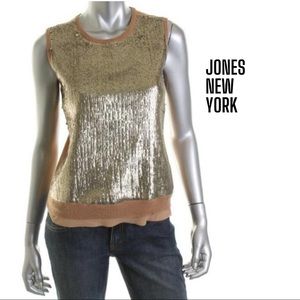 Jones New York NEW Camel Gold Sequin Sweater Sleeveless, M